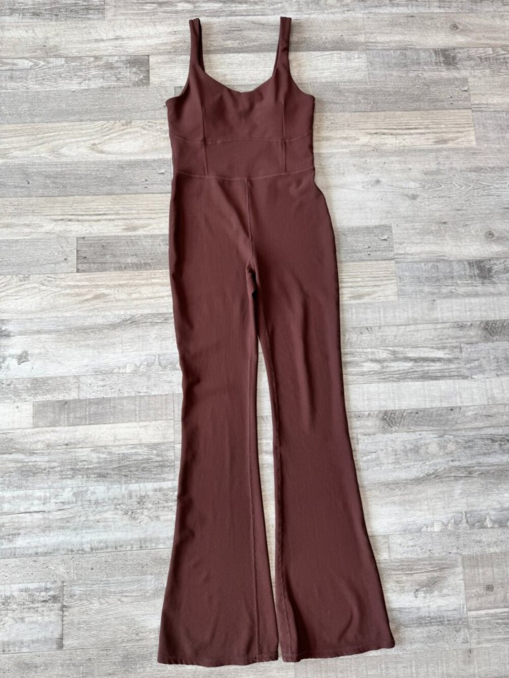 Wilo The Label brown ribbed sleeveless jumpsuit flared size medium I17